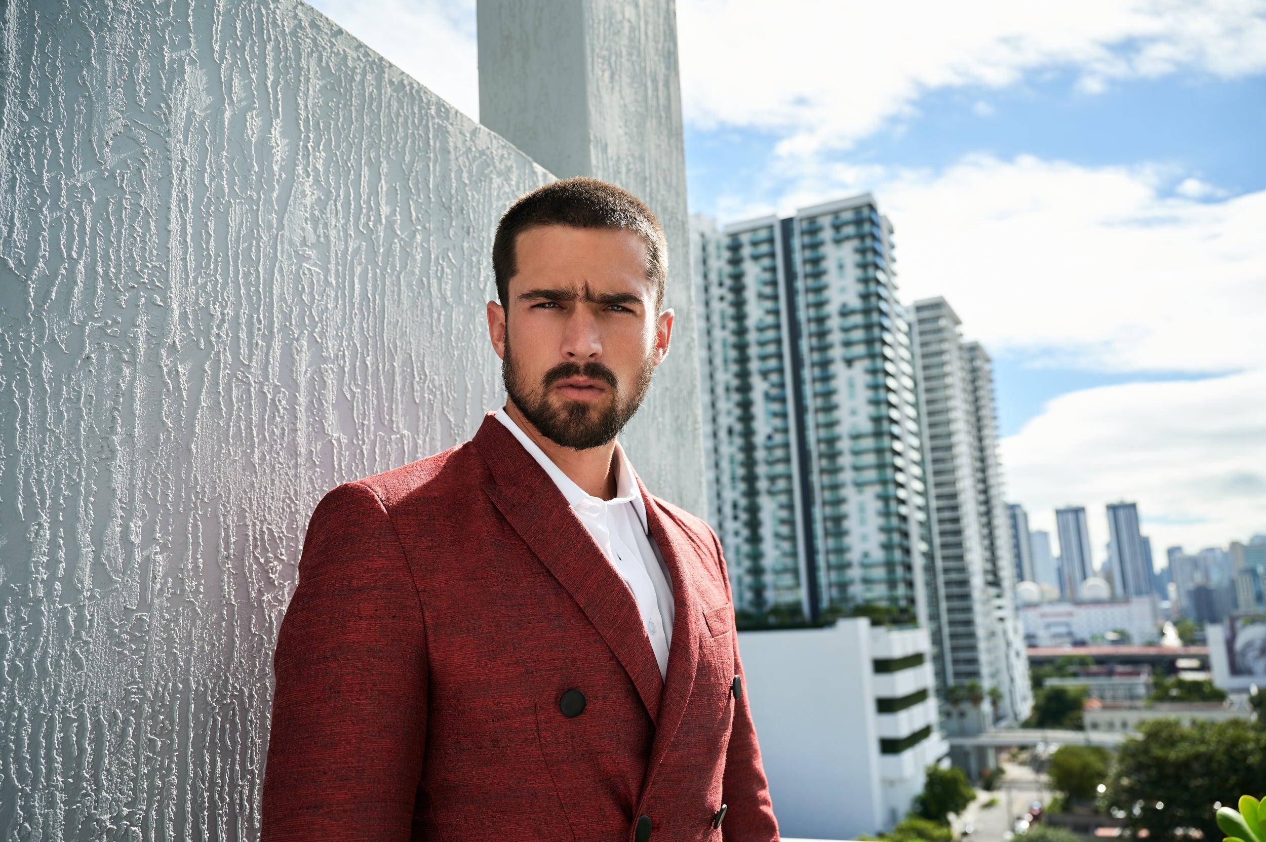 Ruby-Red Double-Breasted Blazer