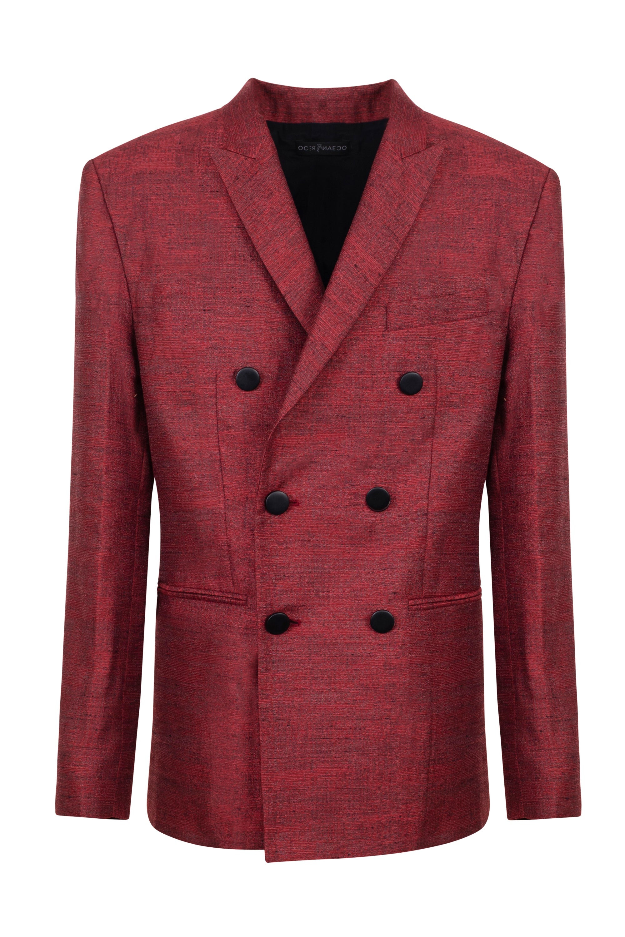 Ruby-Red Double-Breasted Blazer