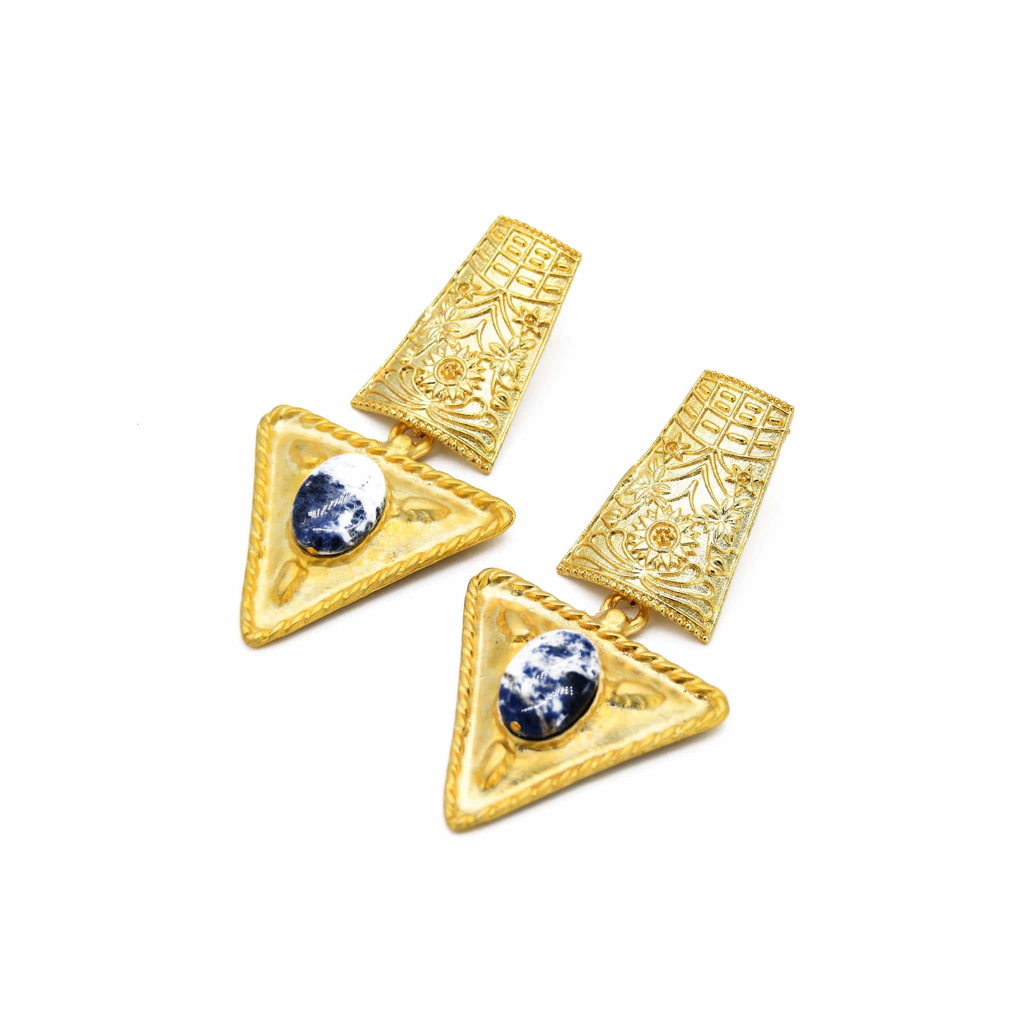 22k Gold Plated Blue Jade Goddess Earring