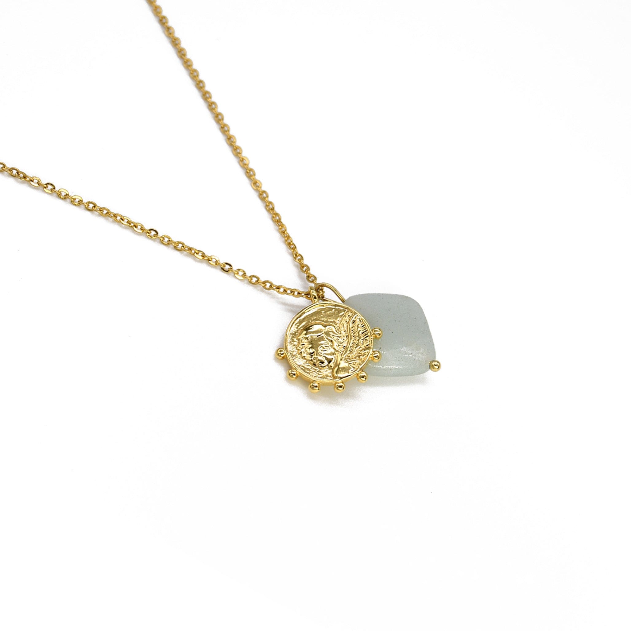 Amazonite Angel Coin Pendant Necklace