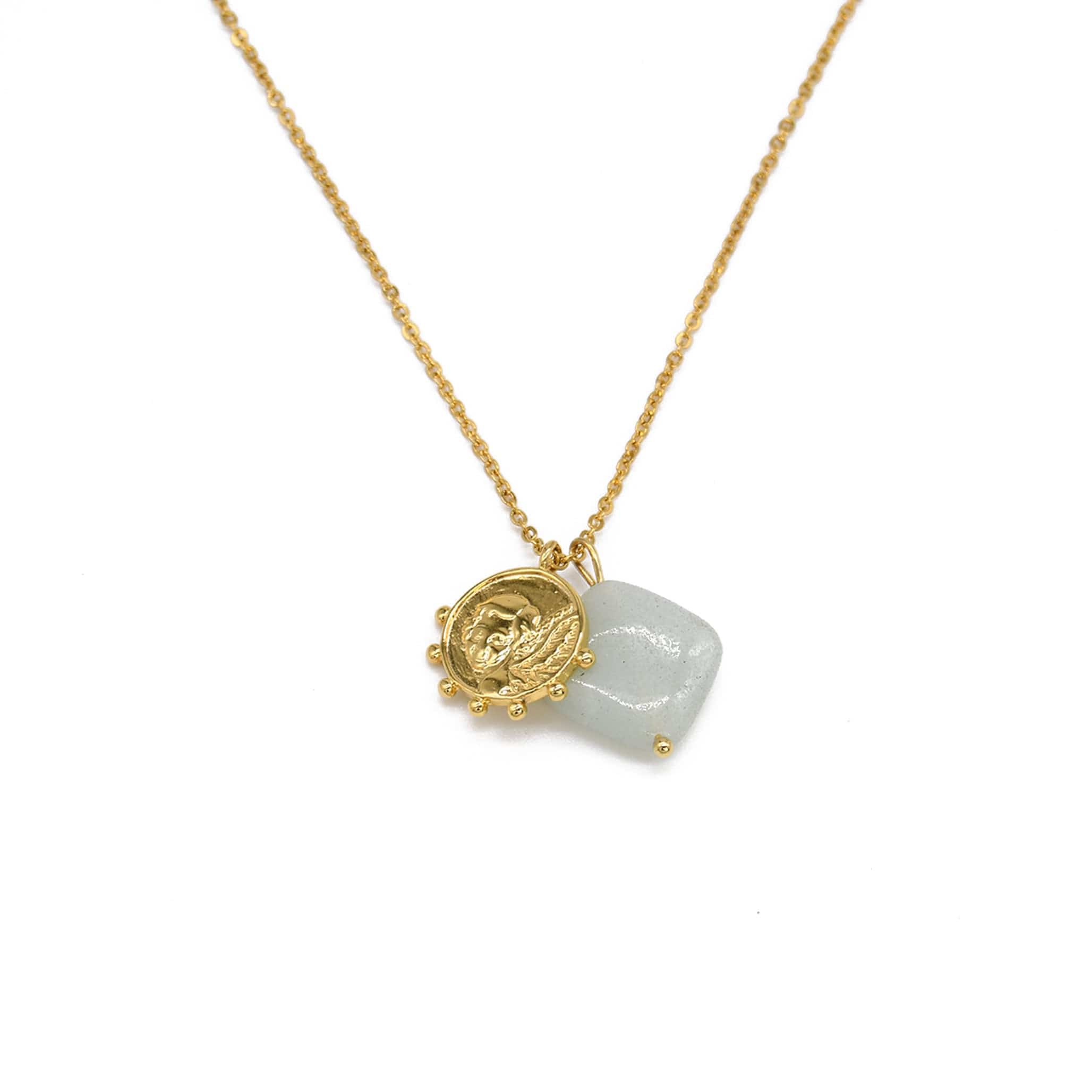 Amazonite Angel Coin Pendant Necklace
