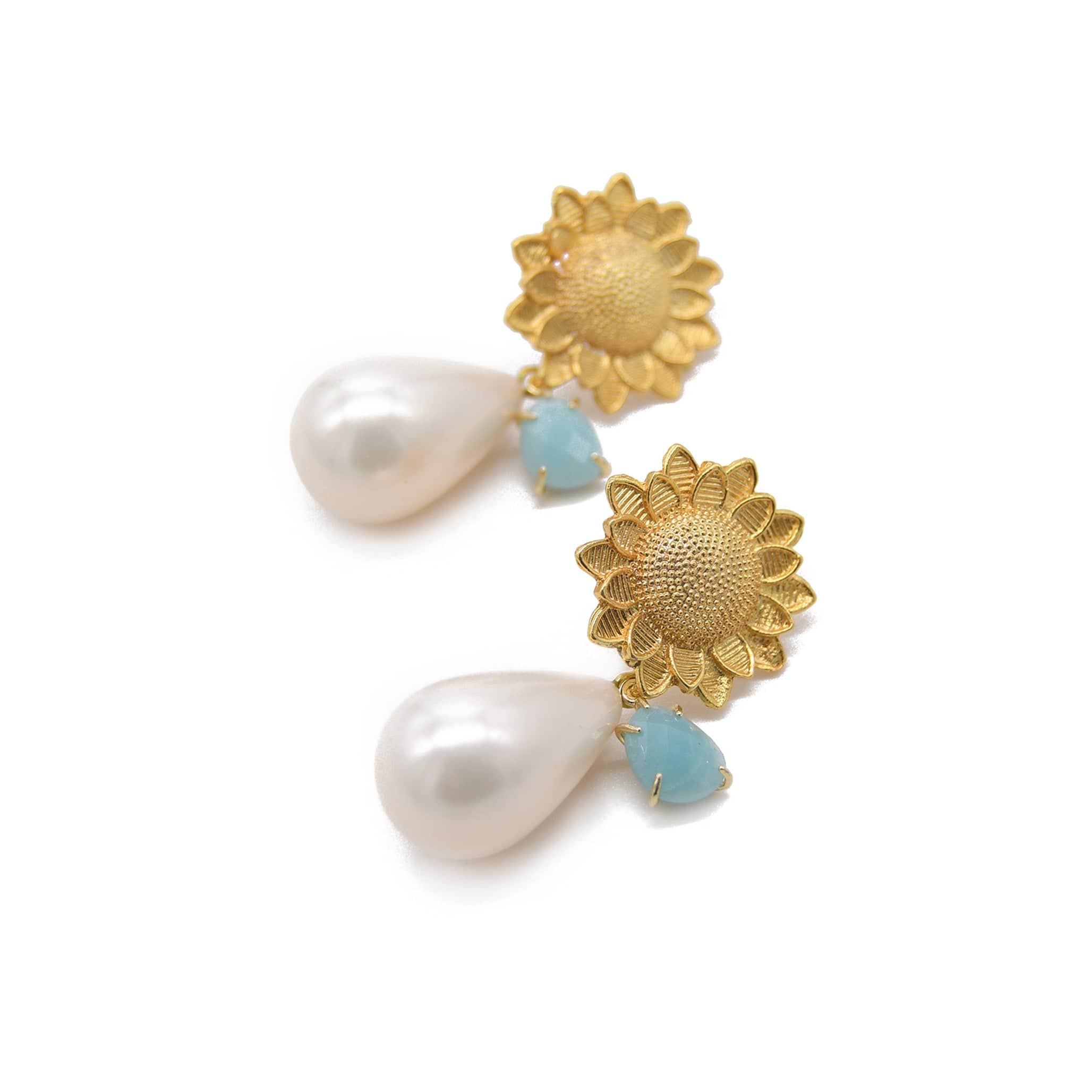 Amazonite & Shell Pearl Sunflower Earring