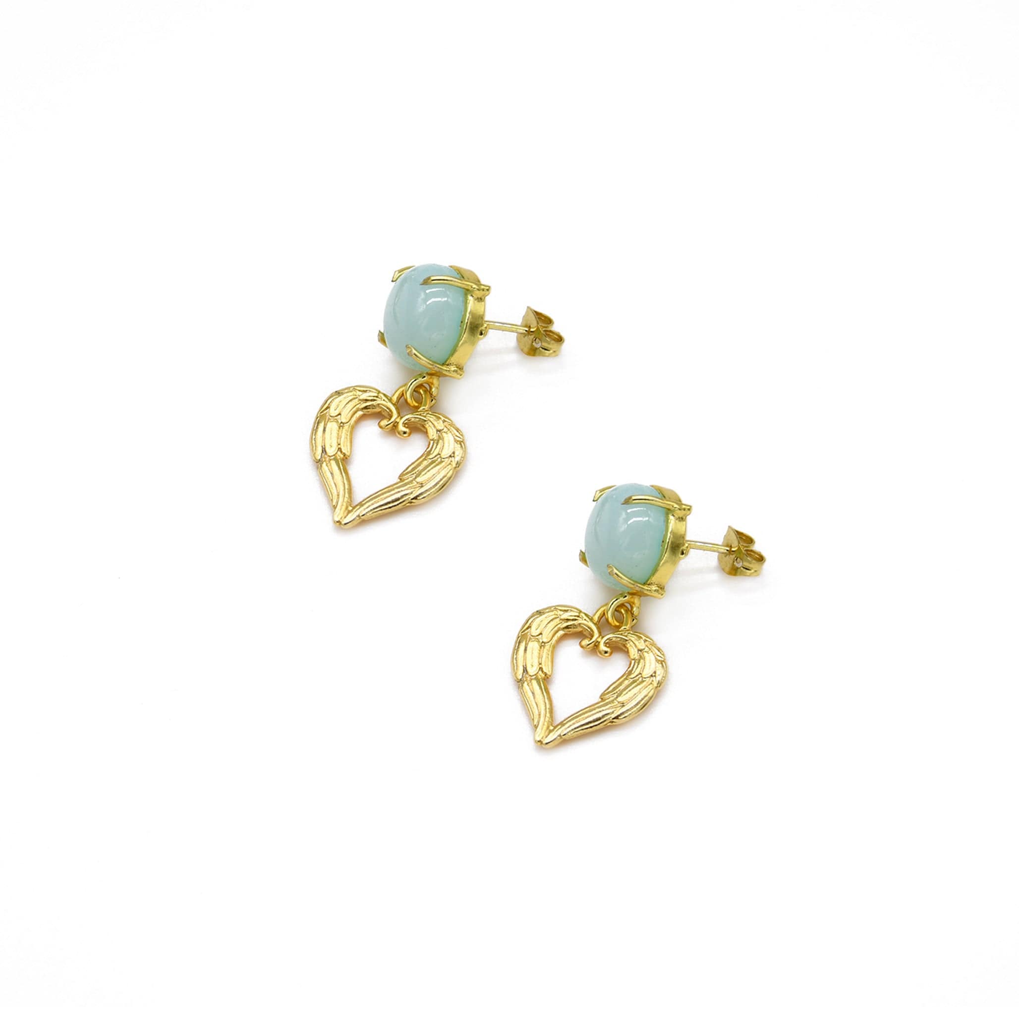 Aqua Angel Wings Heart Earrings