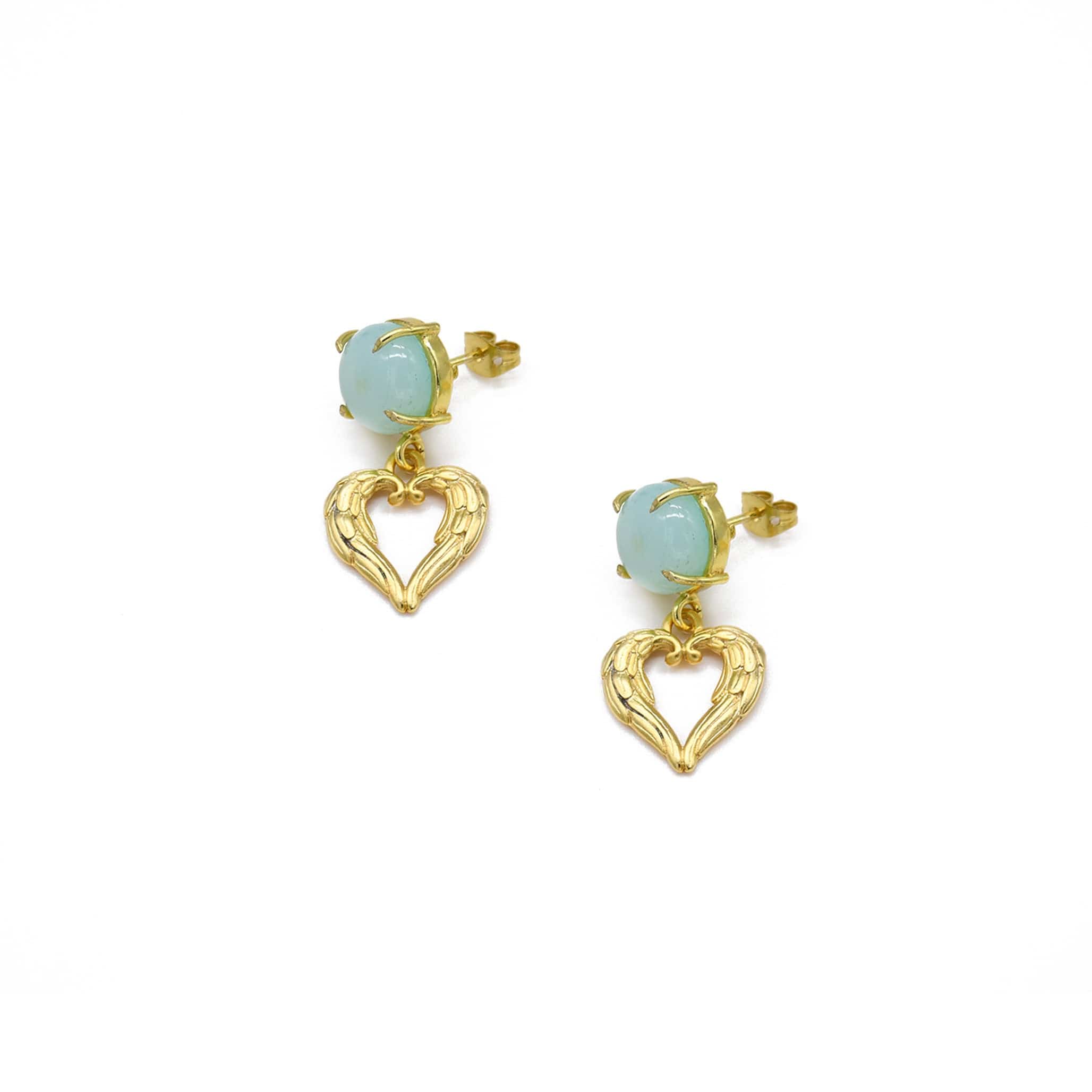Aqua Angel Wings Heart Earrings