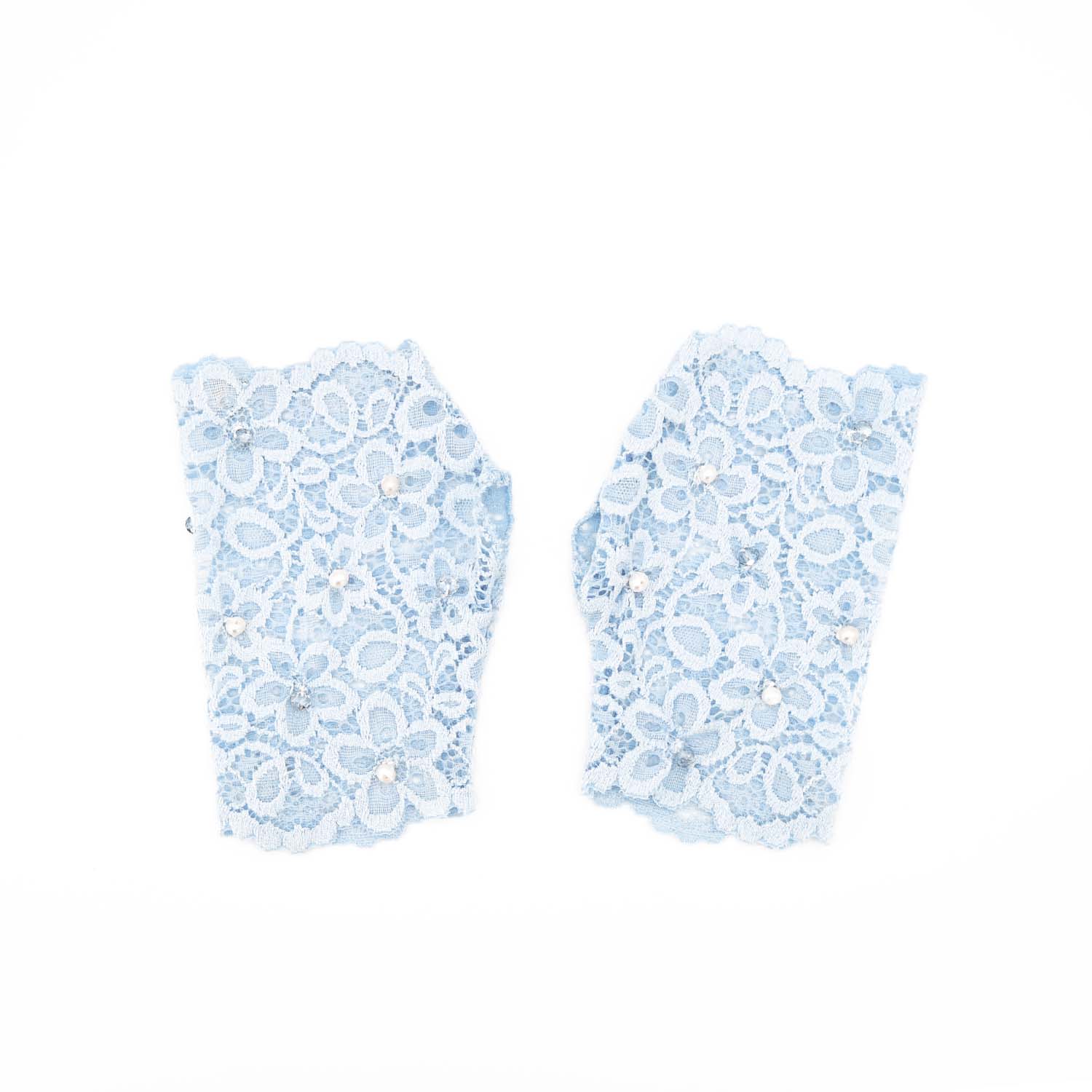 Baby Blue Fingerless lace gloves