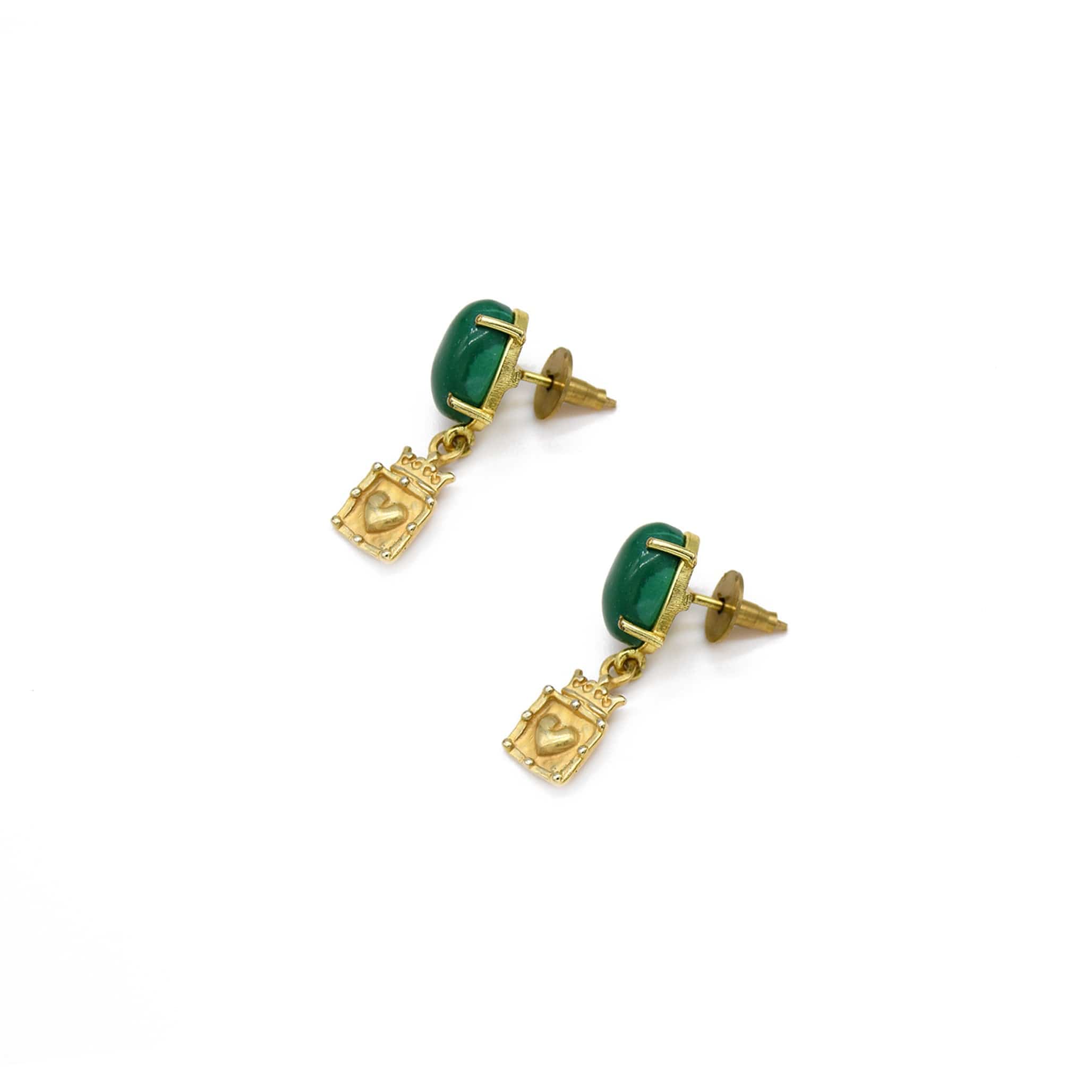 Crown Framed Heart Malachite Earrings