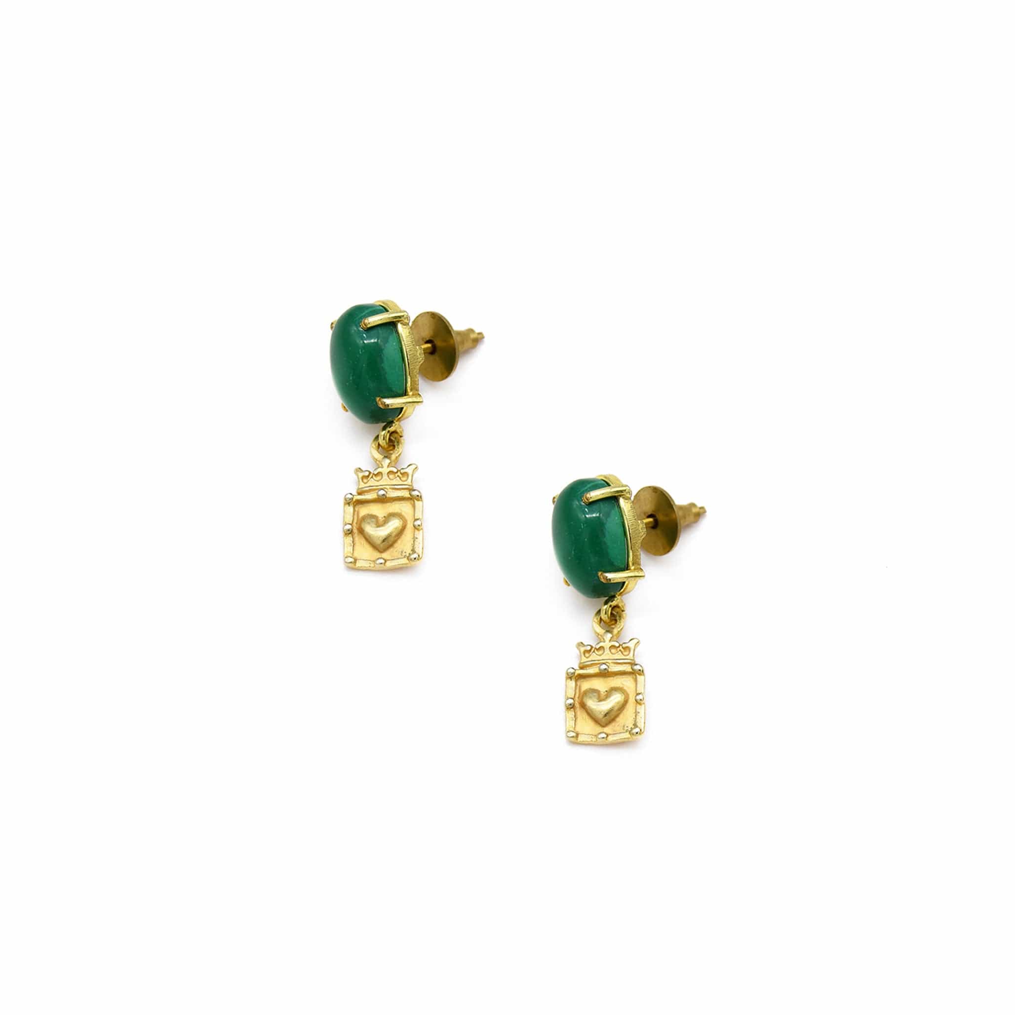 Crown Framed Heart Malachite Earrings