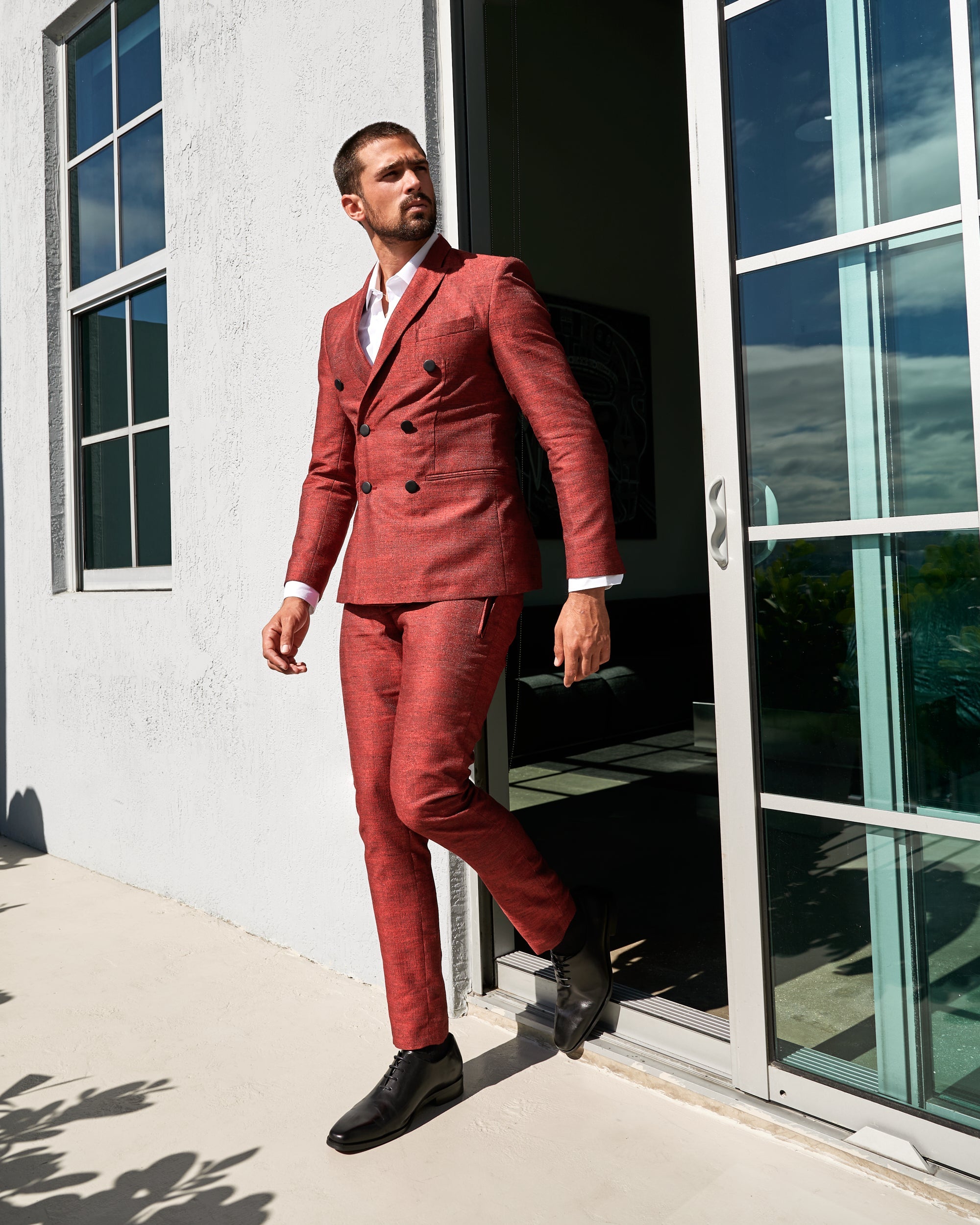 Ruby-Red Straight Pants