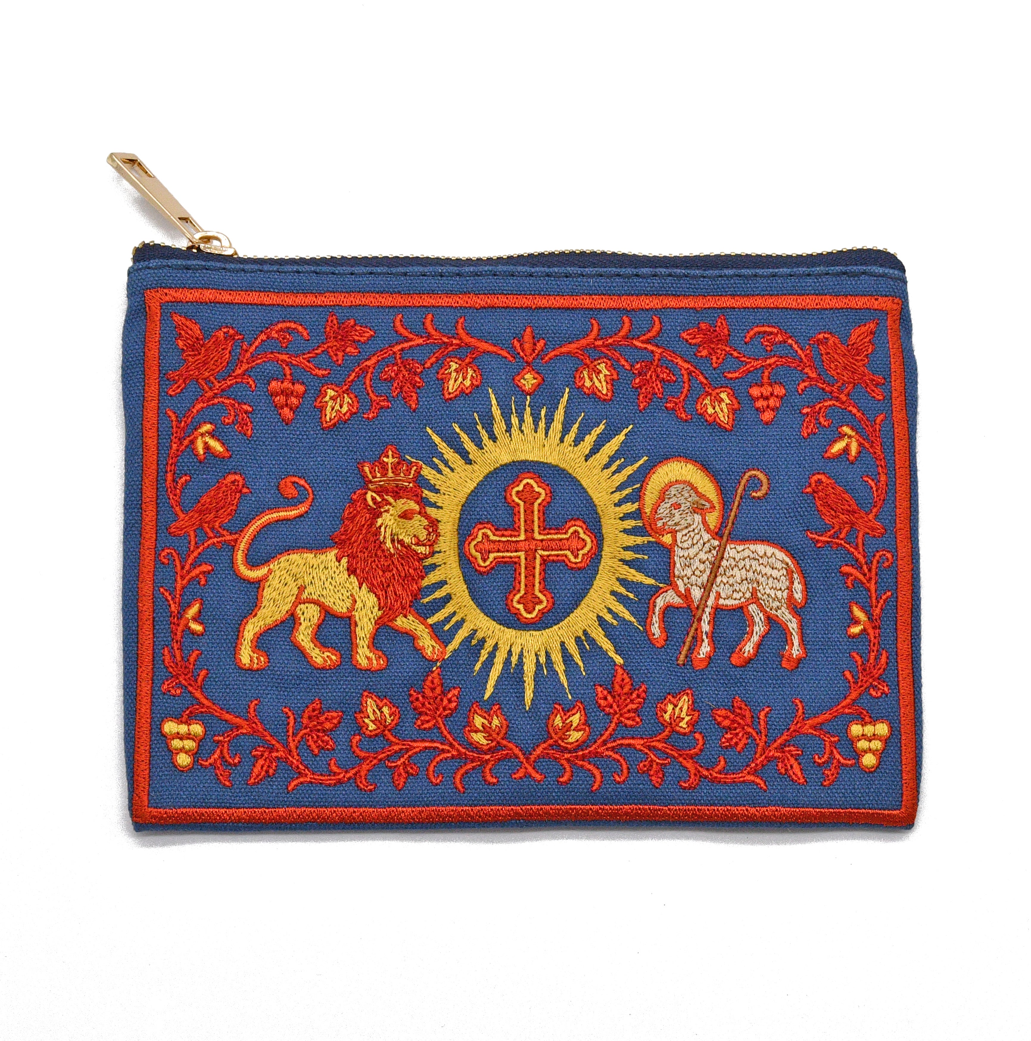 The Lion & The Lamb Embroidered Pouch