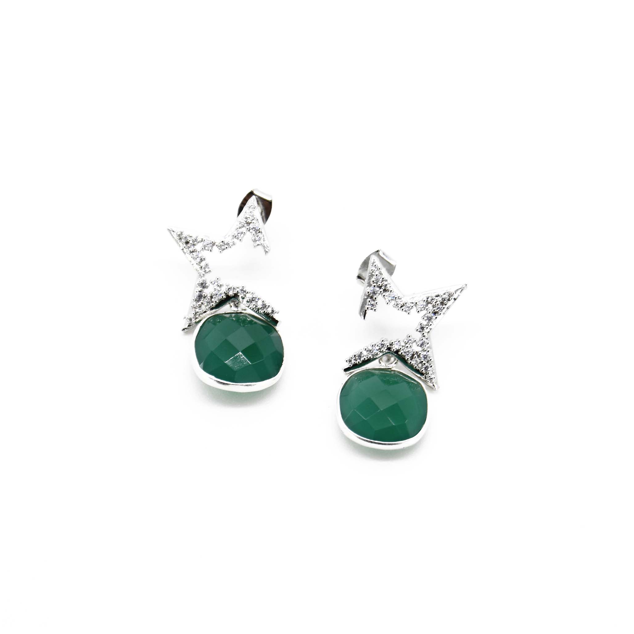 Green Onyx and Cubic Zircon Star Earring