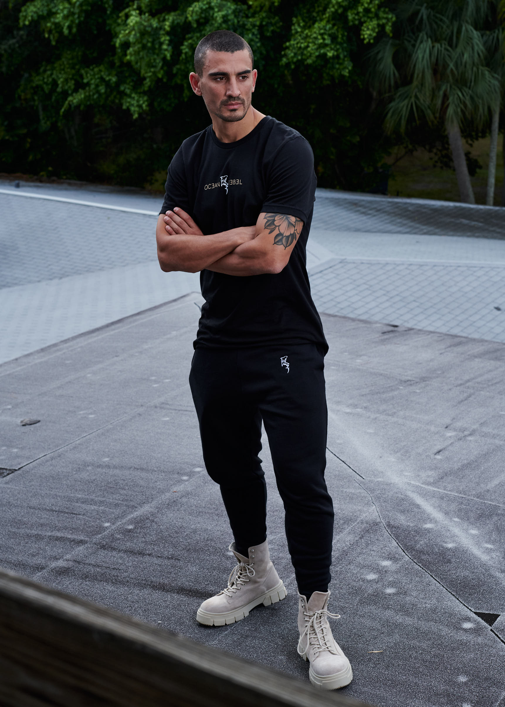 Ocean Rebel Embroidered Jogger - Black