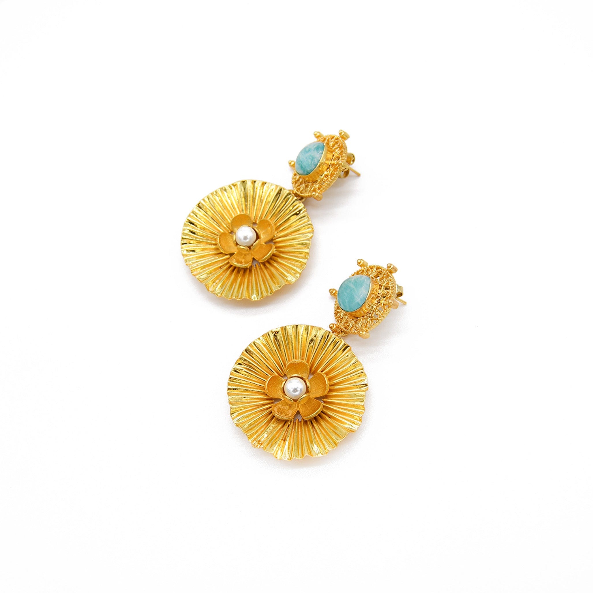Natural Amazonite Pearl Floral Earring