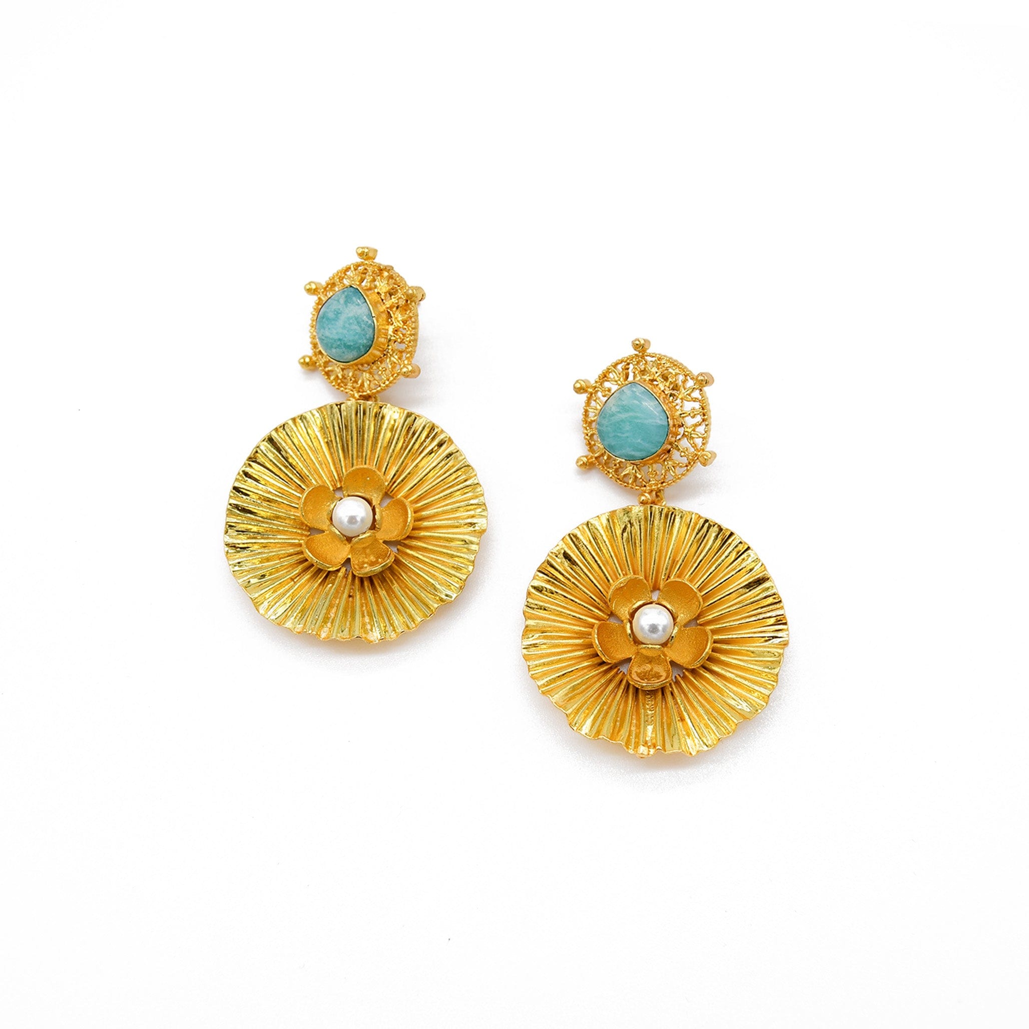 Natural Amazonite Pearl Floral Earring