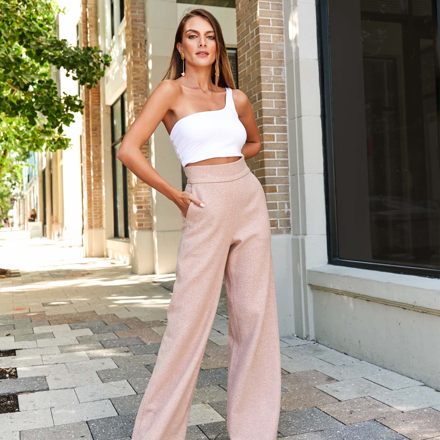 Jacquard Rose Pink Flared Pants