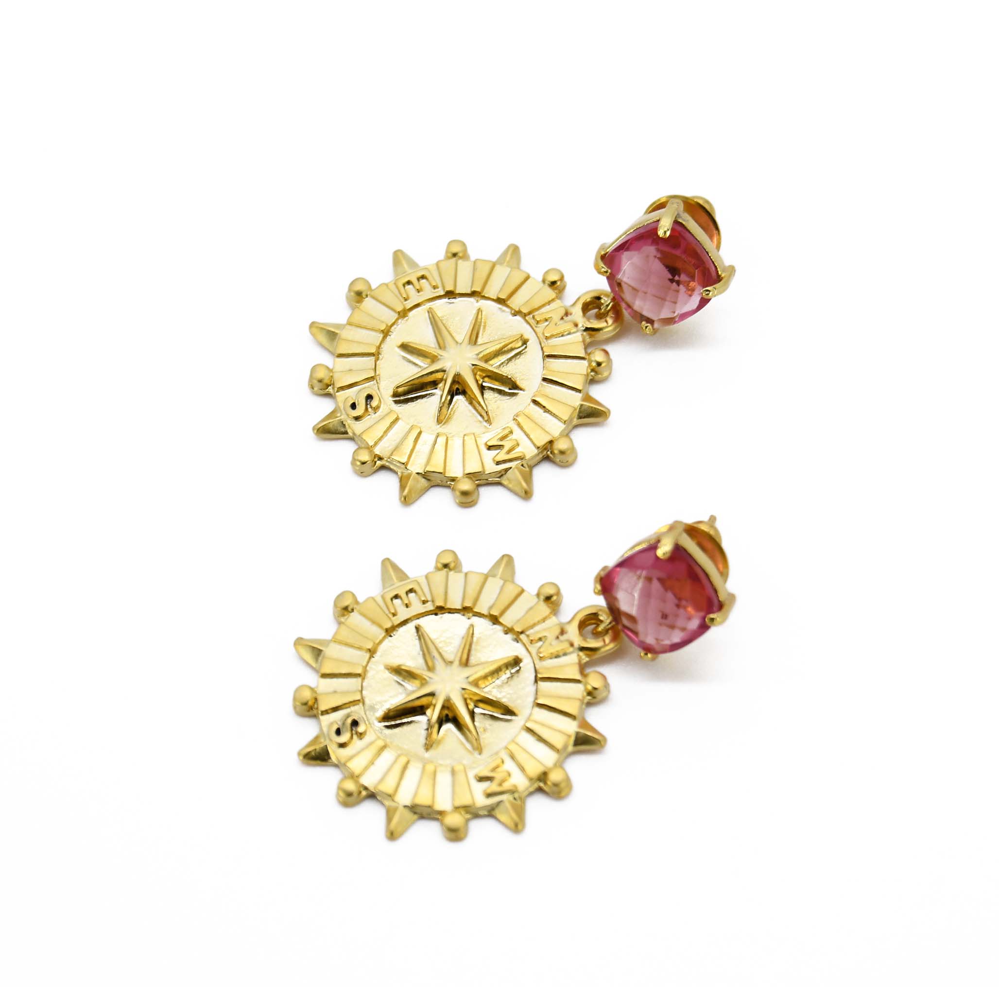 Rubellite Quartz Compass Earring