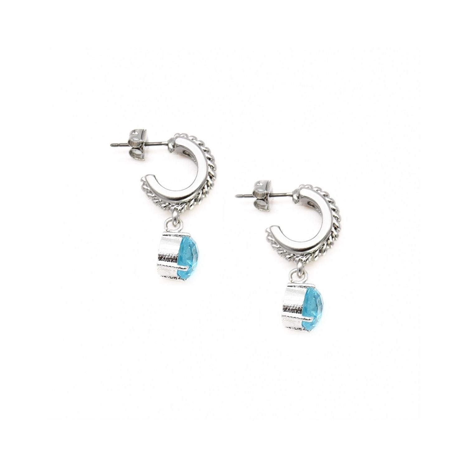 Aqua Quartz Pendant Silver Hoop Earring