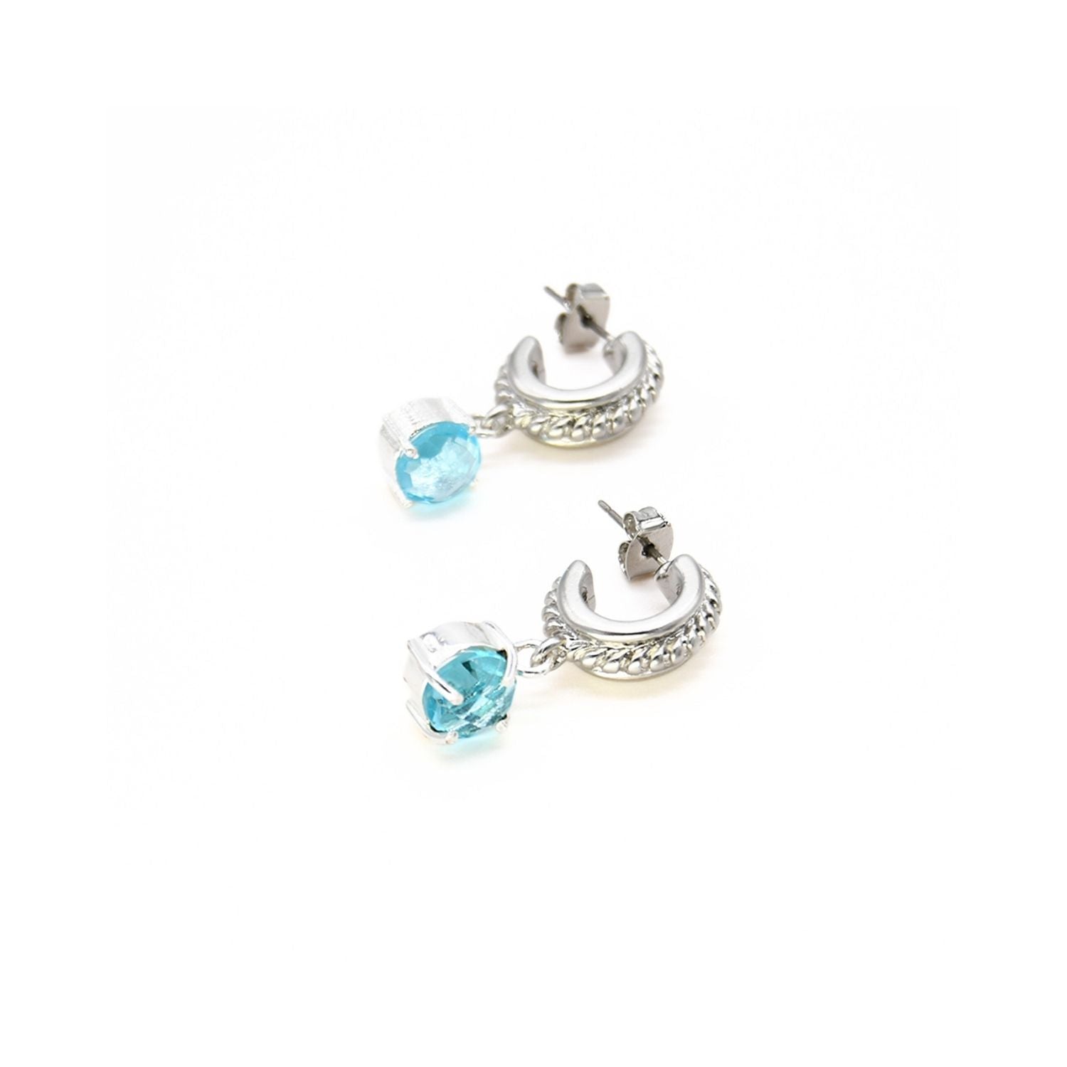 Aqua Quartz Pendant Silver Hoop Earring