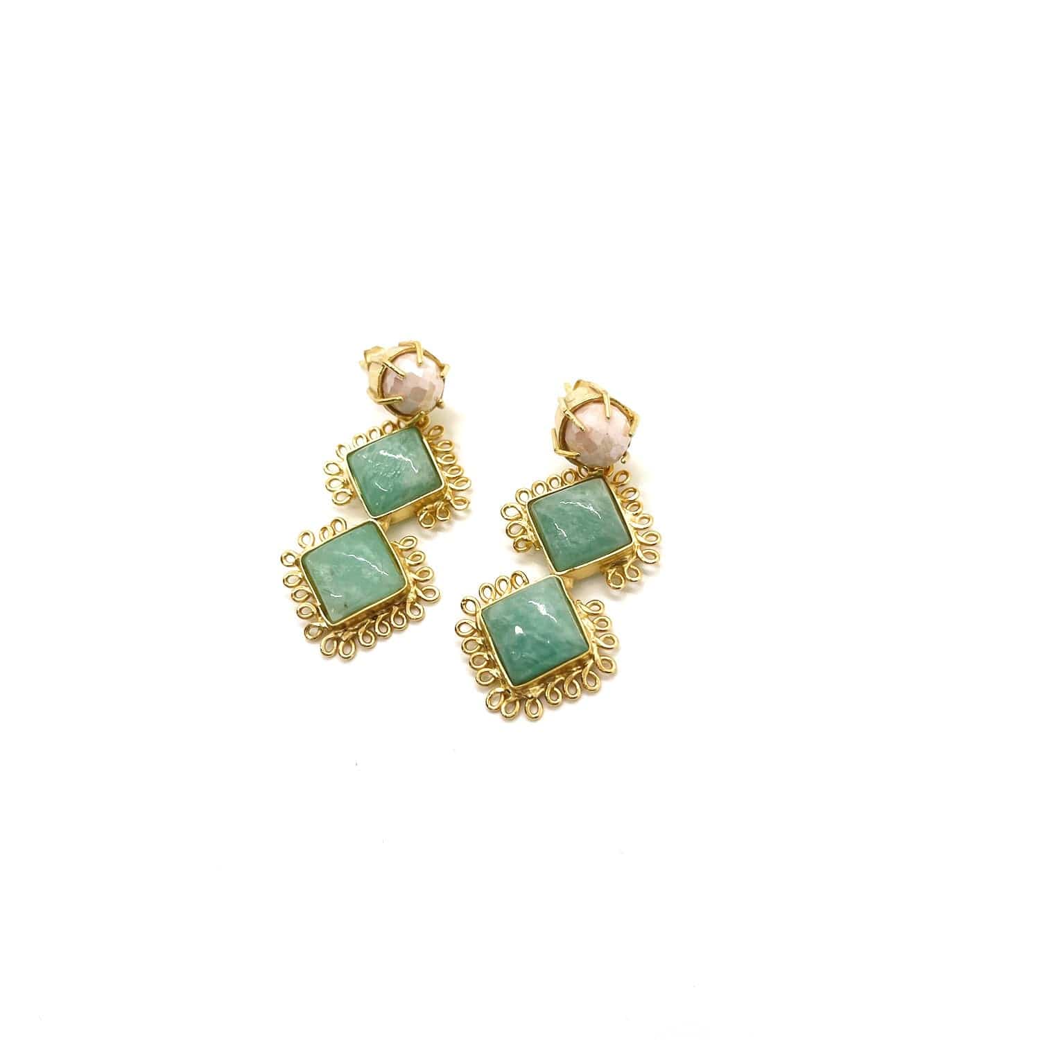 Pink Moonstone & Amazonite Gemstone Earring