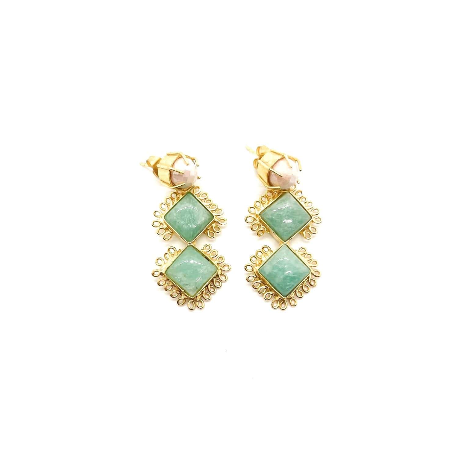 Pink Moonstone & Amazonite Gemstone Earring